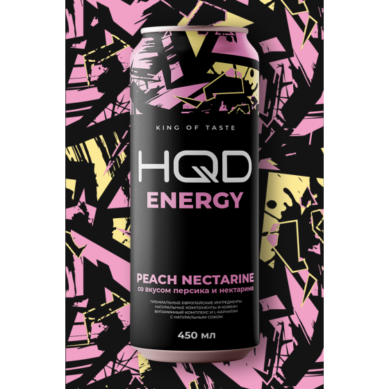 Напиток безалкогольный тонизирующий энергетический " HQD ENERGY PEACH NECTARINE" персик нектарин 0,45 мл